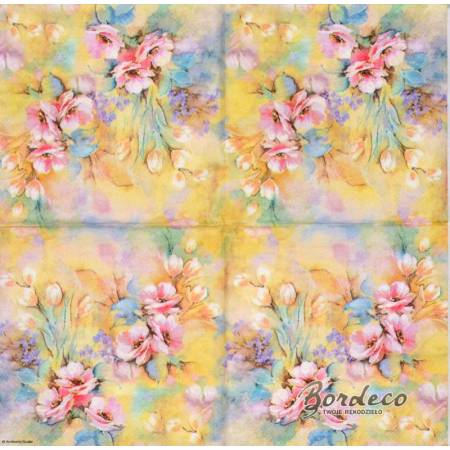 Serwetka decoupage firmy AMBIENTE malowane kwiaty 33x33cm